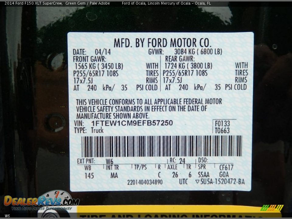 Ford Color Code W6 Green Gem