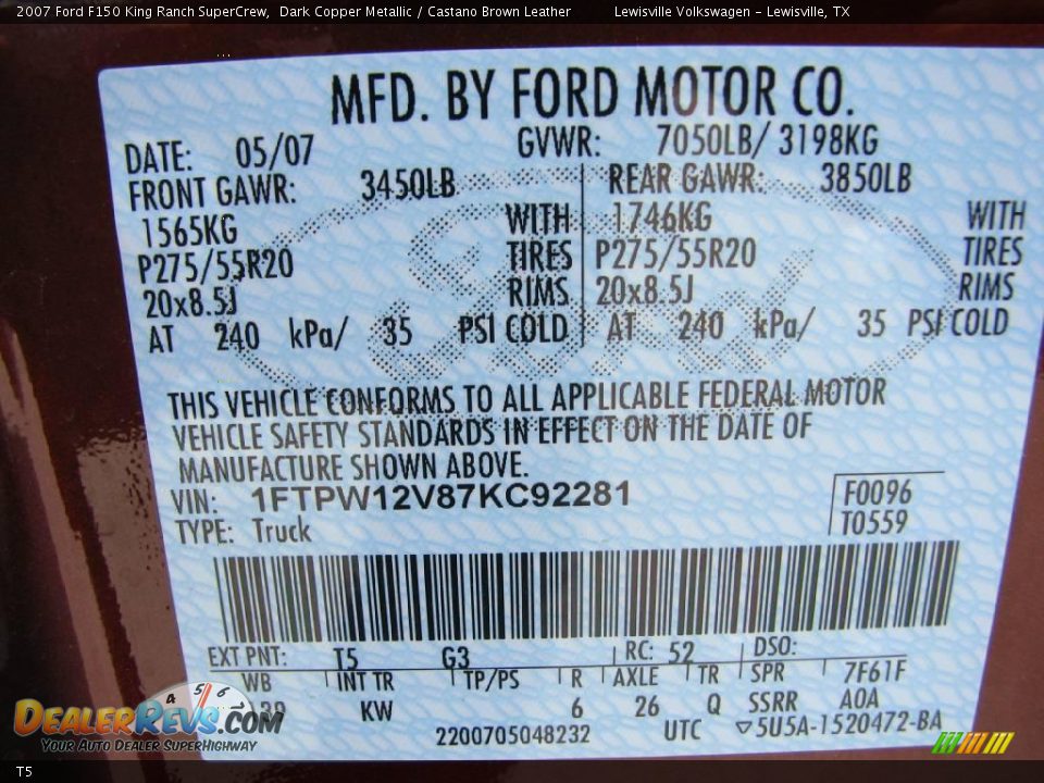 Ford Color Code T5 Dark Copper Metallic