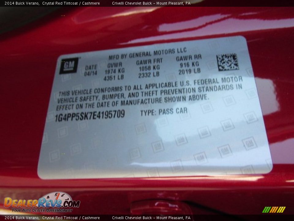 2014 Buick Verano Crystal Red Tintcoat / Cashmere Photo #20