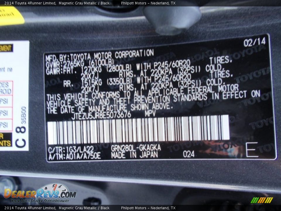 2014 Toyota 4Runner Limited Magnetic Gray Metallic / Black Photo #35