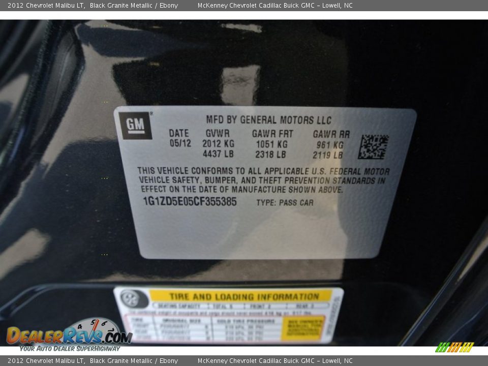 2012 Chevrolet Malibu LT Black Granite Metallic / Ebony Photo #7