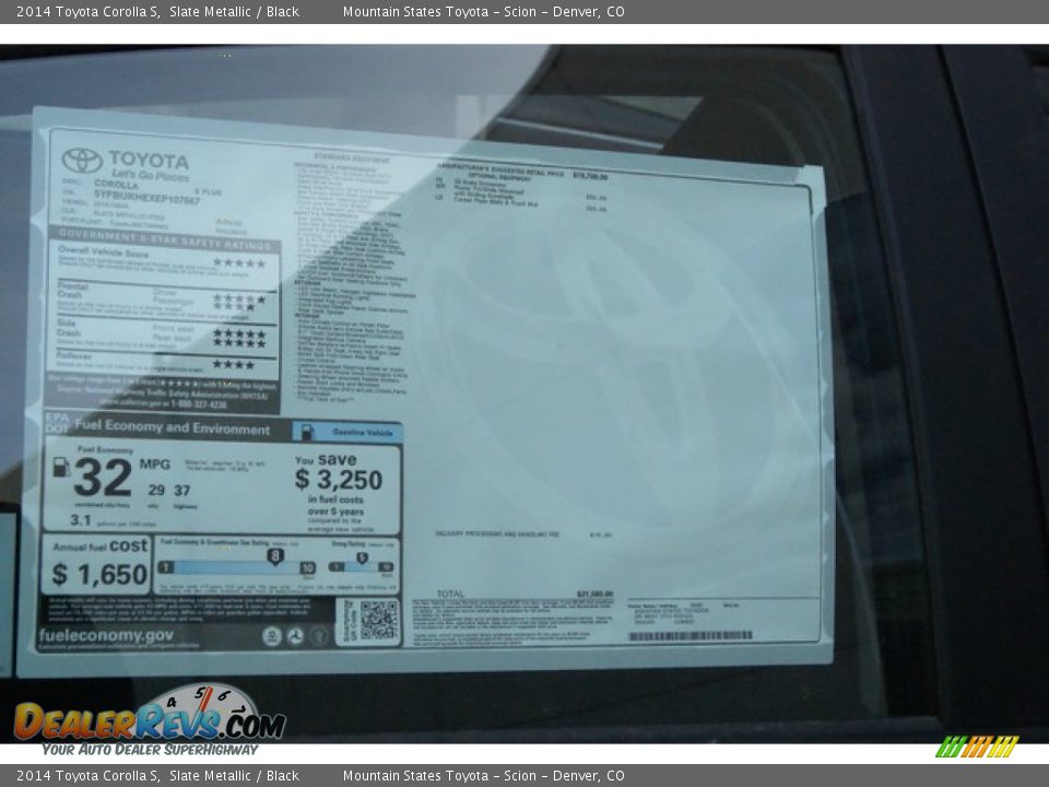 2014 Toyota Corolla S Slate Metallic / Black Photo #10