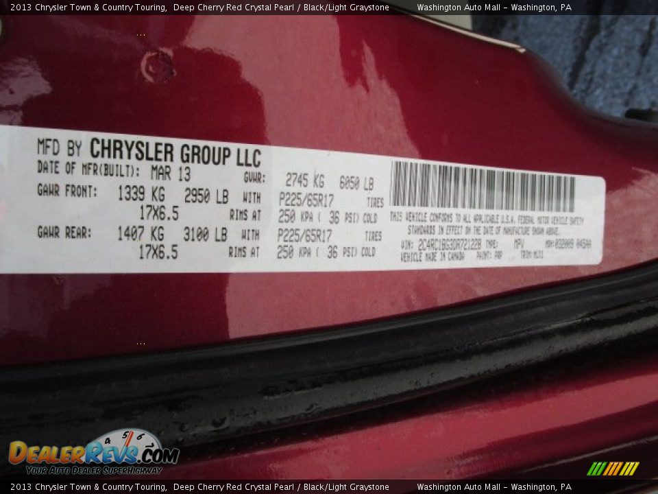 2013 Chrysler Town & Country Touring Deep Cherry Red Crystal Pearl / Black/Light Graystone Photo #20