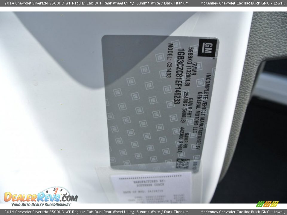 2014 Chevrolet Silverado 3500HD WT Regular Cab Dual Rear Wheel Utility Summit White / Dark Titanium Photo #7