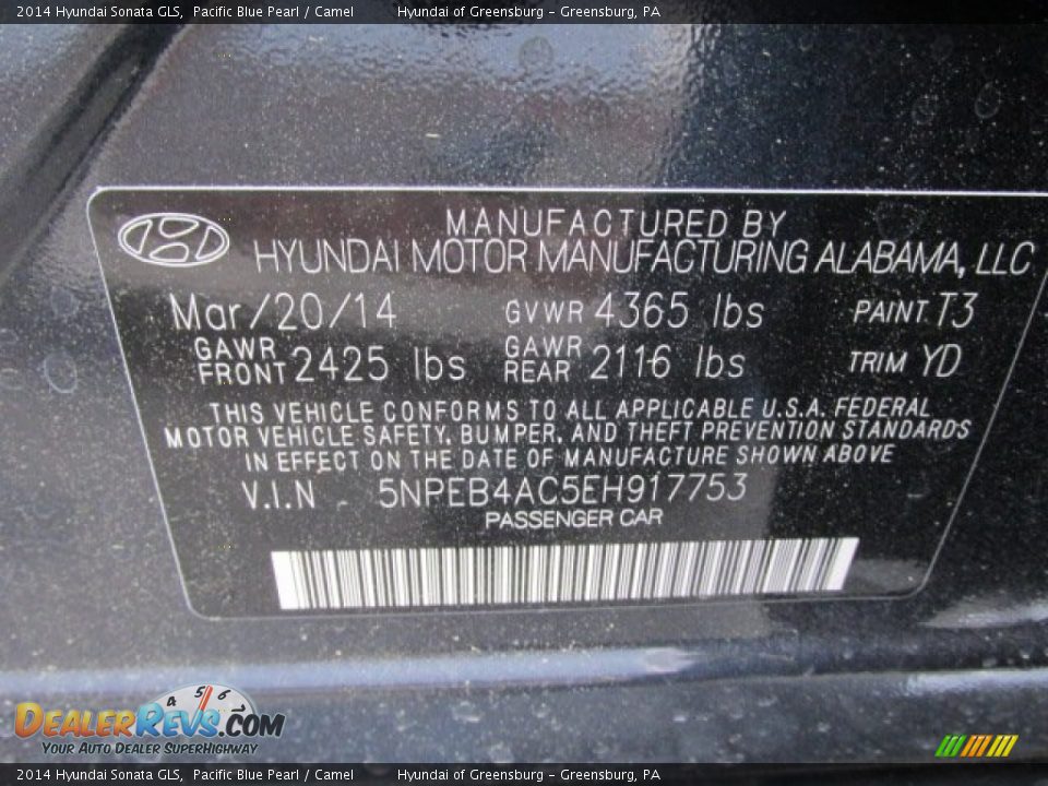 2014 Hyundai Sonata GLS Pacific Blue Pearl / Camel Photo #20