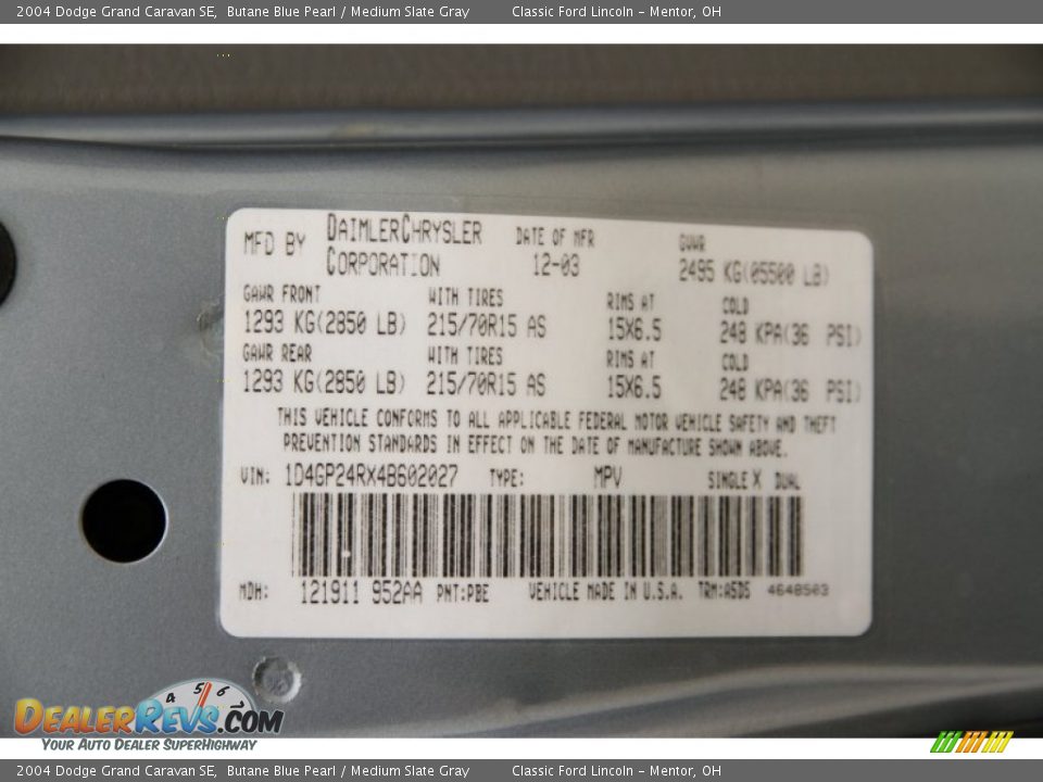 2004 Dodge Grand Caravan SE Butane Blue Pearl / Medium Slate Gray Photo #16