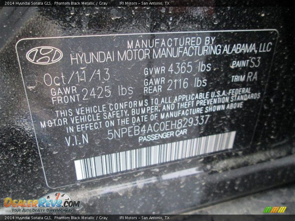2014 Hyundai Sonata GLS Phantom Black Metallic / Gray Photo #13