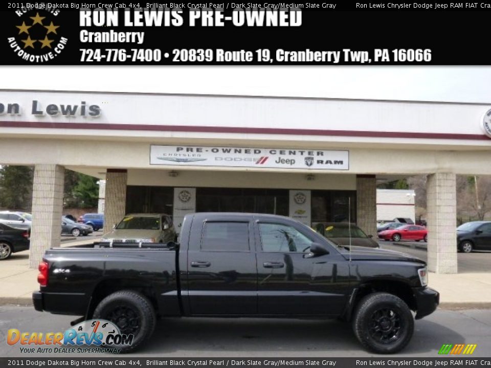 2011 Dodge Dakota Big Horn Crew Cab 4x4 Brilliant Black Crystal Pearl / Dark Slate Gray/Medium Slate Gray Photo #1