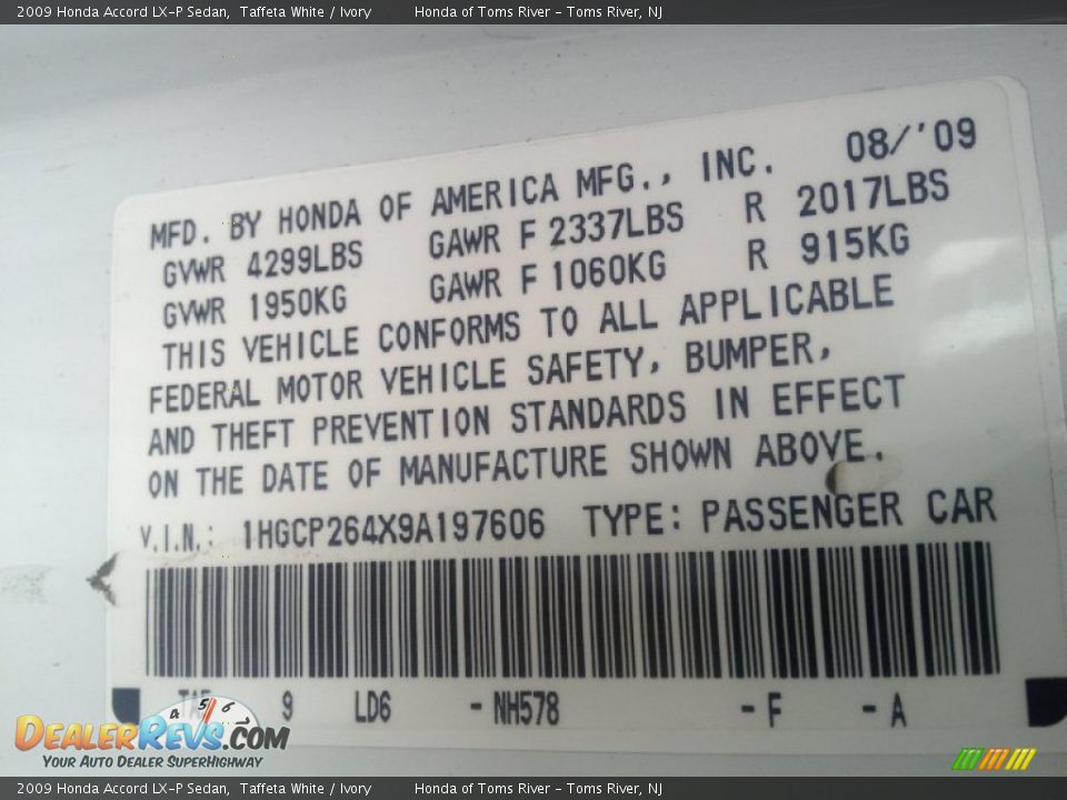 2009 Honda Accord LX-P Sedan Taffeta White / Ivory Photo #17