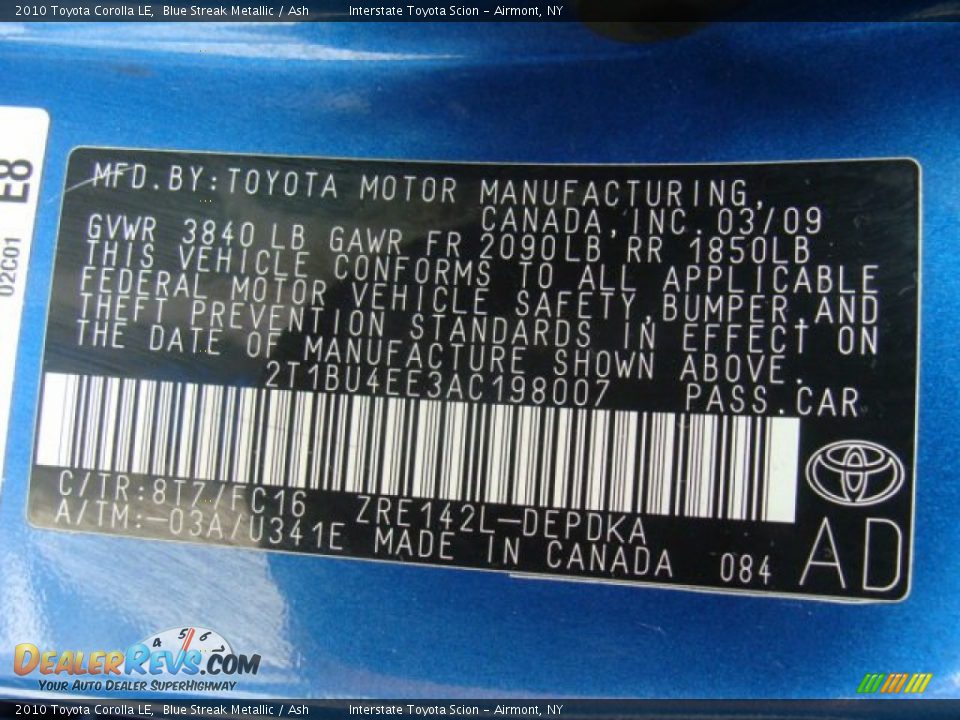 2010 Toyota Corolla LE Blue Streak Metallic / Ash Photo #25