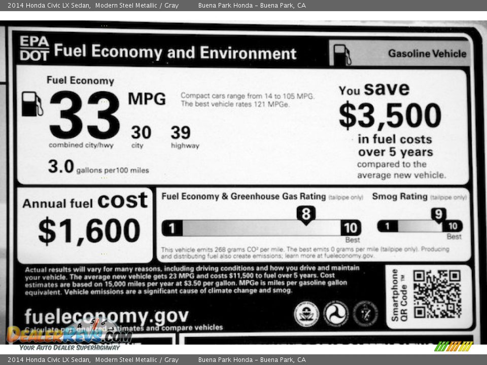 2014 Honda Civic LX Sedan Modern Steel Metallic / Gray Photo #18