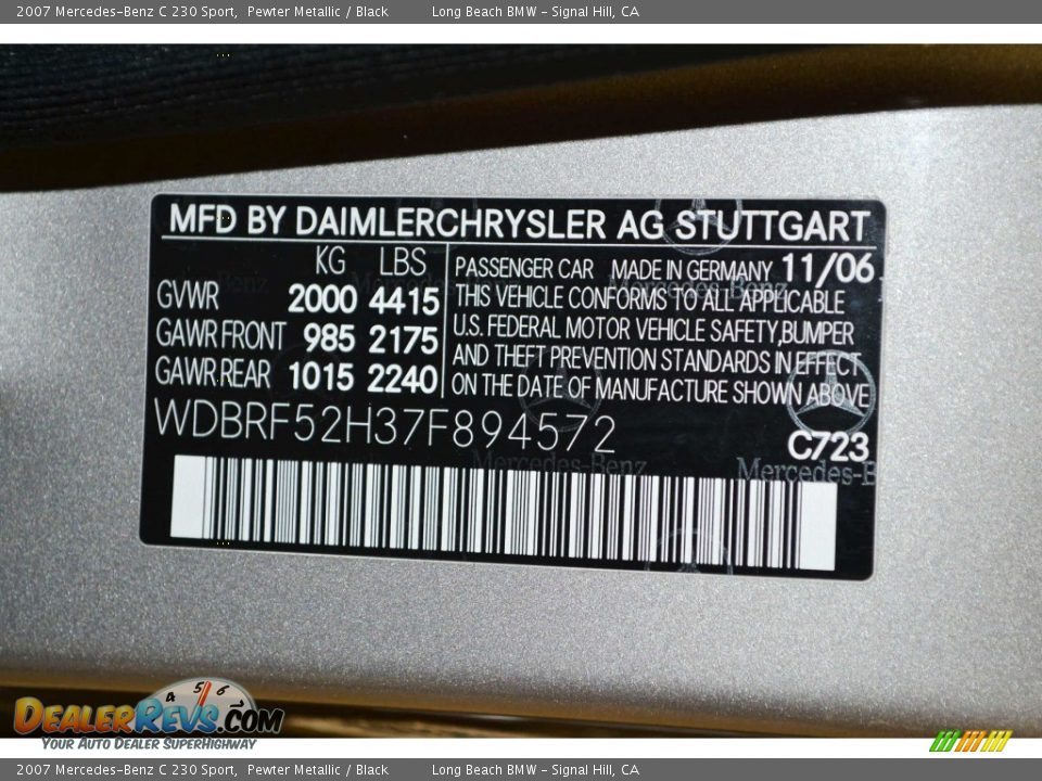 2007 Mercedes-Benz C 230 Sport Pewter Metallic / Black Photo #11