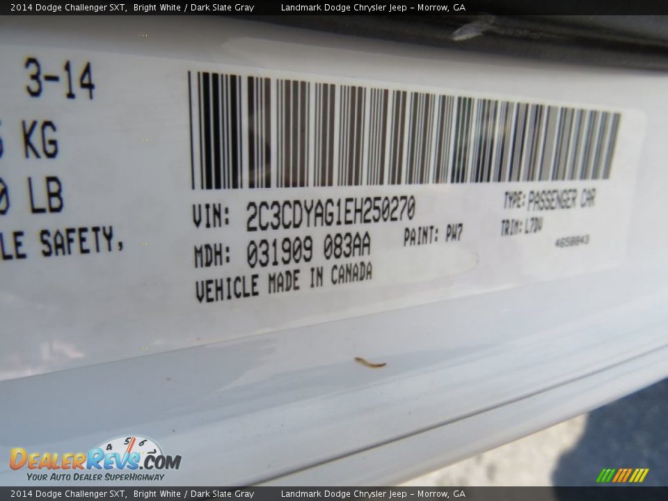 2014 Dodge Challenger SXT Bright White / Dark Slate Gray Photo #9