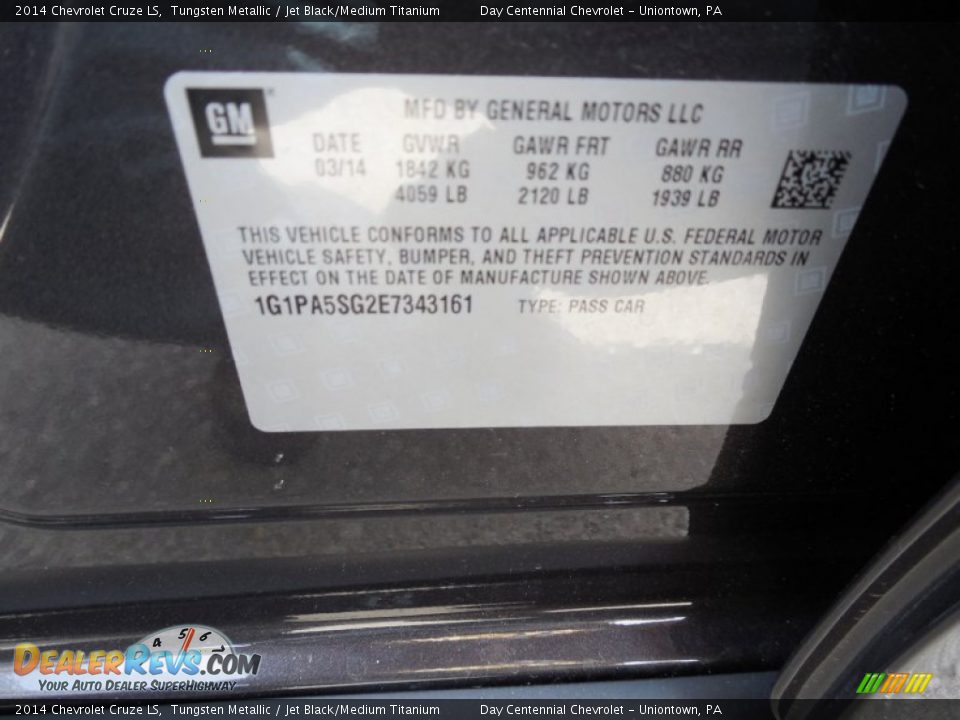 2014 Chevrolet Cruze LS Tungsten Metallic / Jet Black/Medium Titanium Photo #19