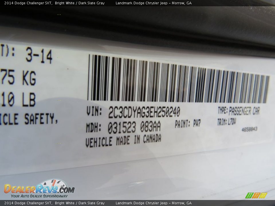 2014 Dodge Challenger SXT Bright White / Dark Slate Gray Photo #9