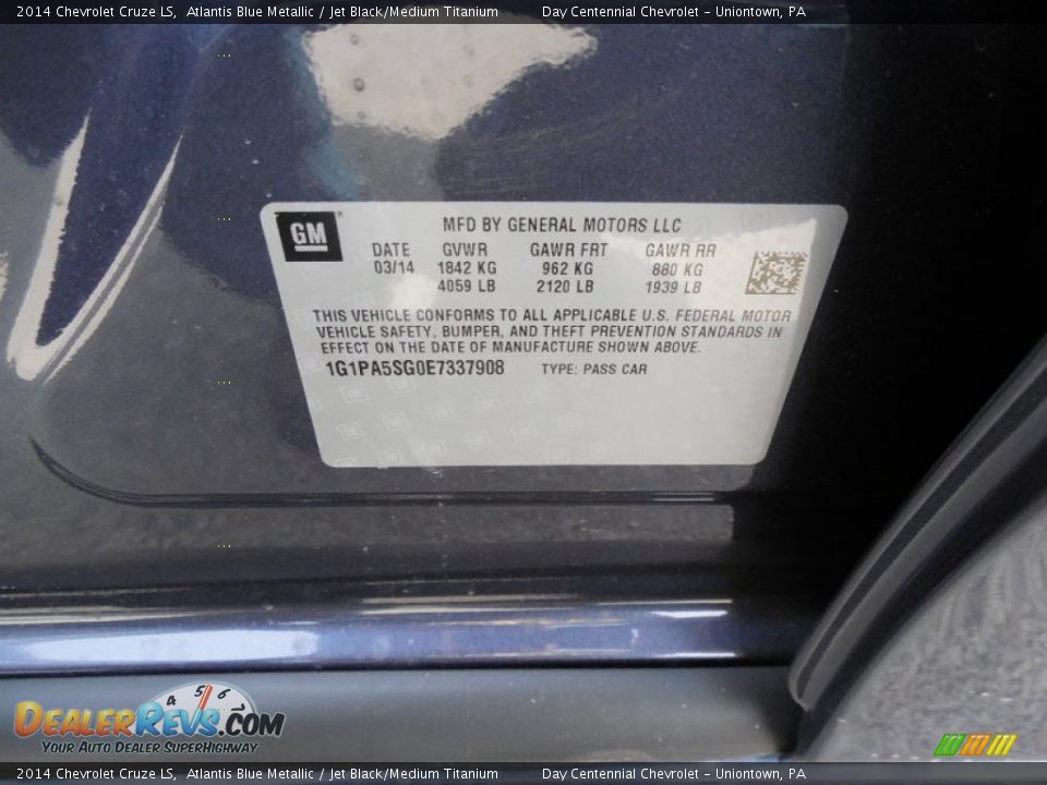 2014 Chevrolet Cruze LS Atlantis Blue Metallic / Jet Black/Medium Titanium Photo #19