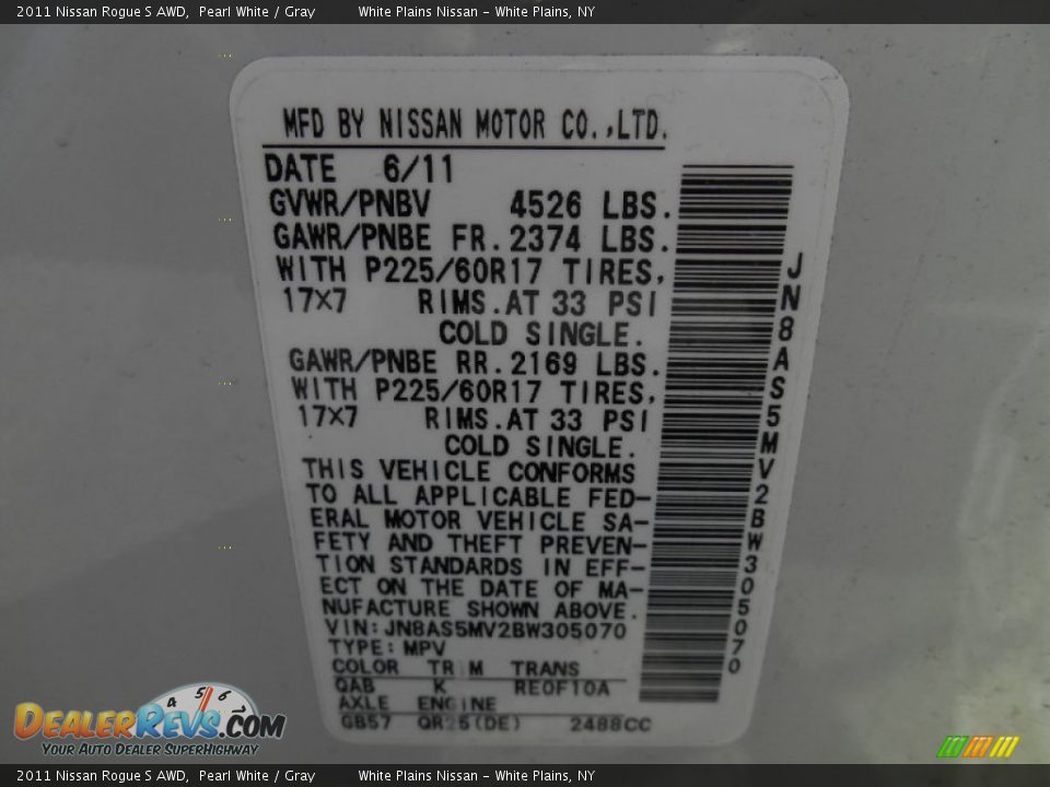 2011 Nissan Rogue S AWD Pearl White / Gray Photo #22