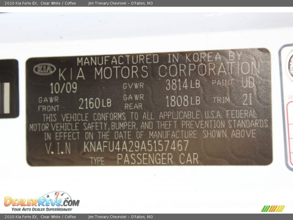 2010 Kia Forte EX Clear White / Coffee Photo #17
