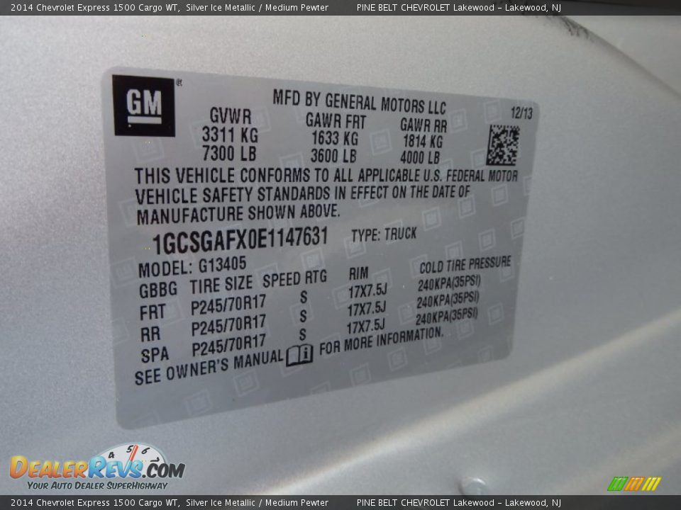 2014 Chevrolet Express 1500 Cargo WT Silver Ice Metallic / Medium Pewter Photo #10