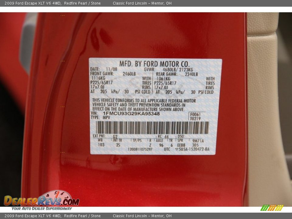 2009 Ford Escape XLT V6 4WD Redfire Pearl / Stone Photo #21