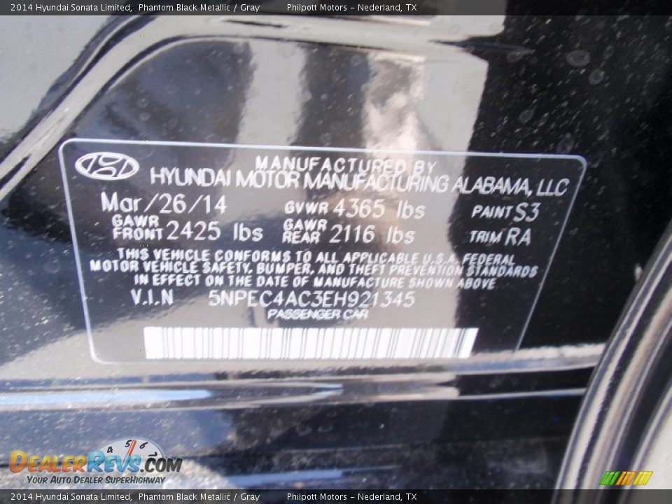 2014 Hyundai Sonata Limited Phantom Black Metallic / Gray Photo #34