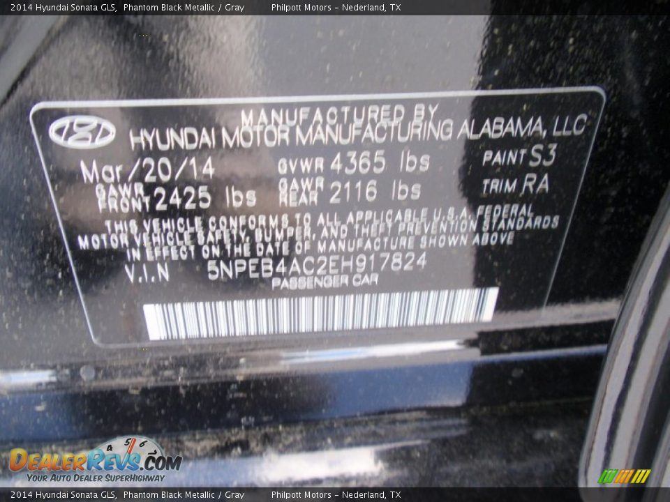 2014 Hyundai Sonata GLS Phantom Black Metallic / Gray Photo #32