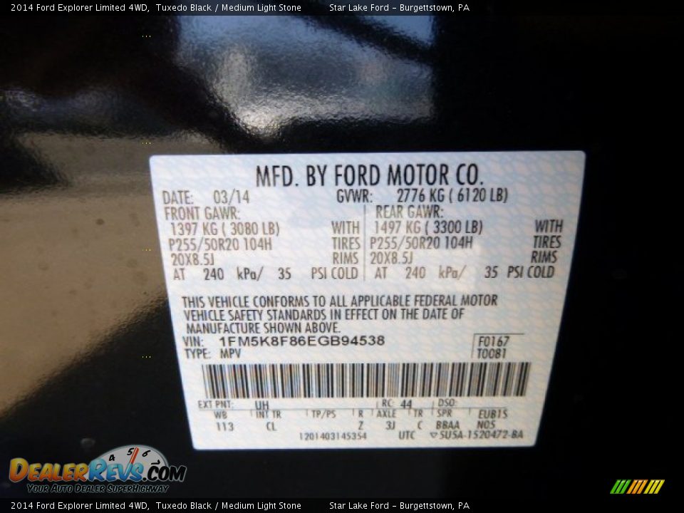 2014 Ford Explorer Limited 4WD Tuxedo Black / Medium Light Stone Photo #20