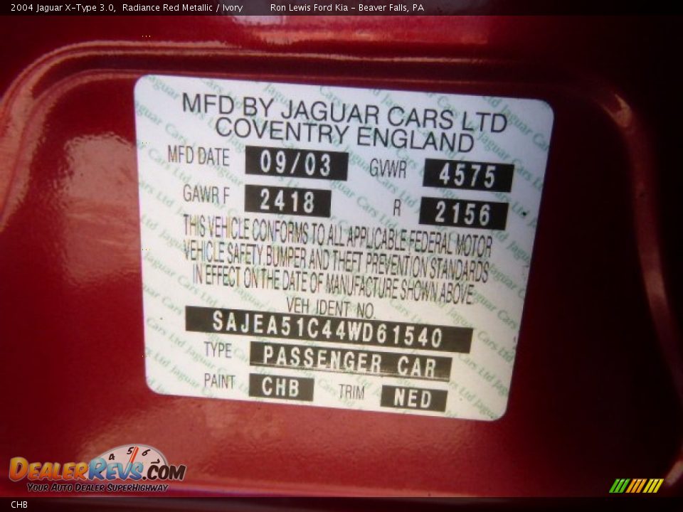Jaguar Color Code CHB Radiance Red Metallic