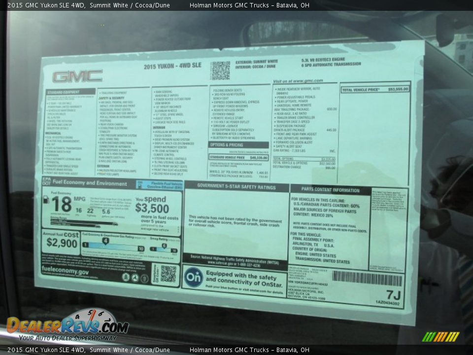 2015 GMC Yukon SLE 4WD Window Sticker Photo #35