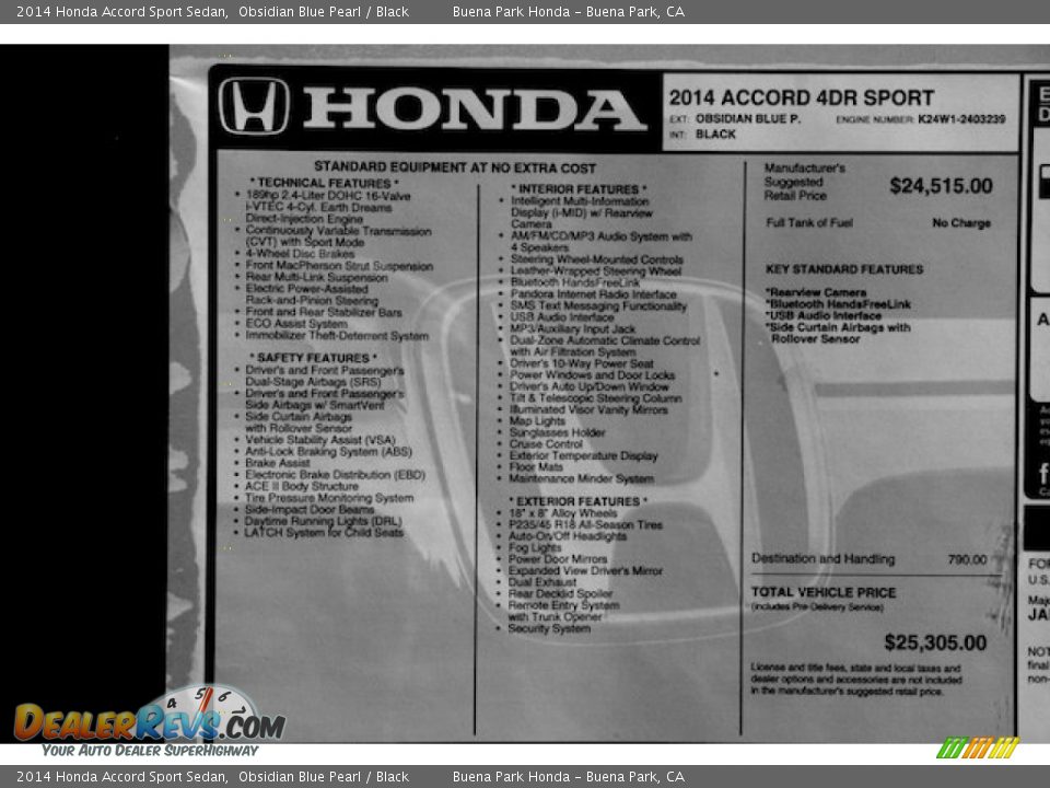 2014 Honda Accord Sport Sedan Obsidian Blue Pearl / Black Photo #18