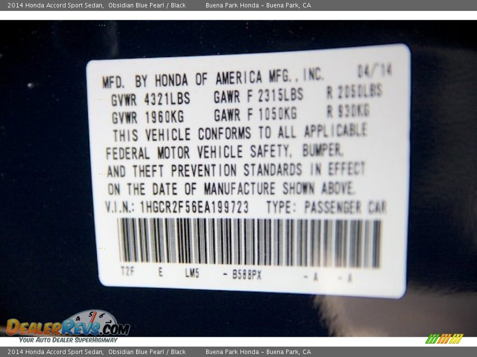2014 Honda Accord Sport Sedan Obsidian Blue Pearl / Black Photo #21