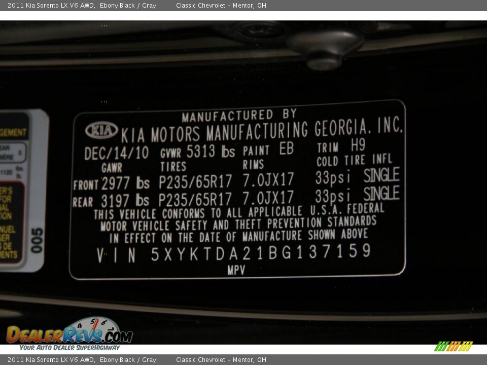 2011 Kia Sorento LX V6 AWD Ebony Black / Gray Photo #17