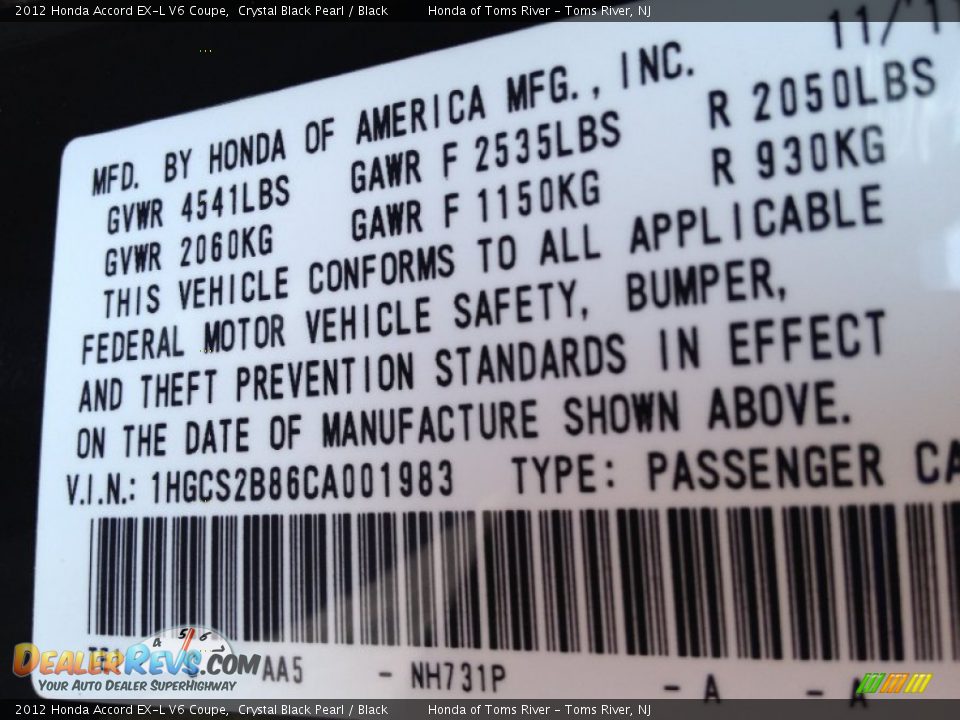 2012 Honda Accord EX-L V6 Coupe Crystal Black Pearl / Black Photo #14