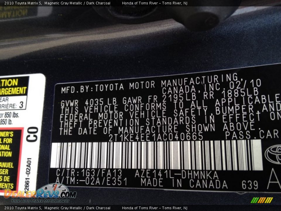 2010 Toyota Matrix S Magnetic Gray Metallic / Dark Charcoal Photo #19