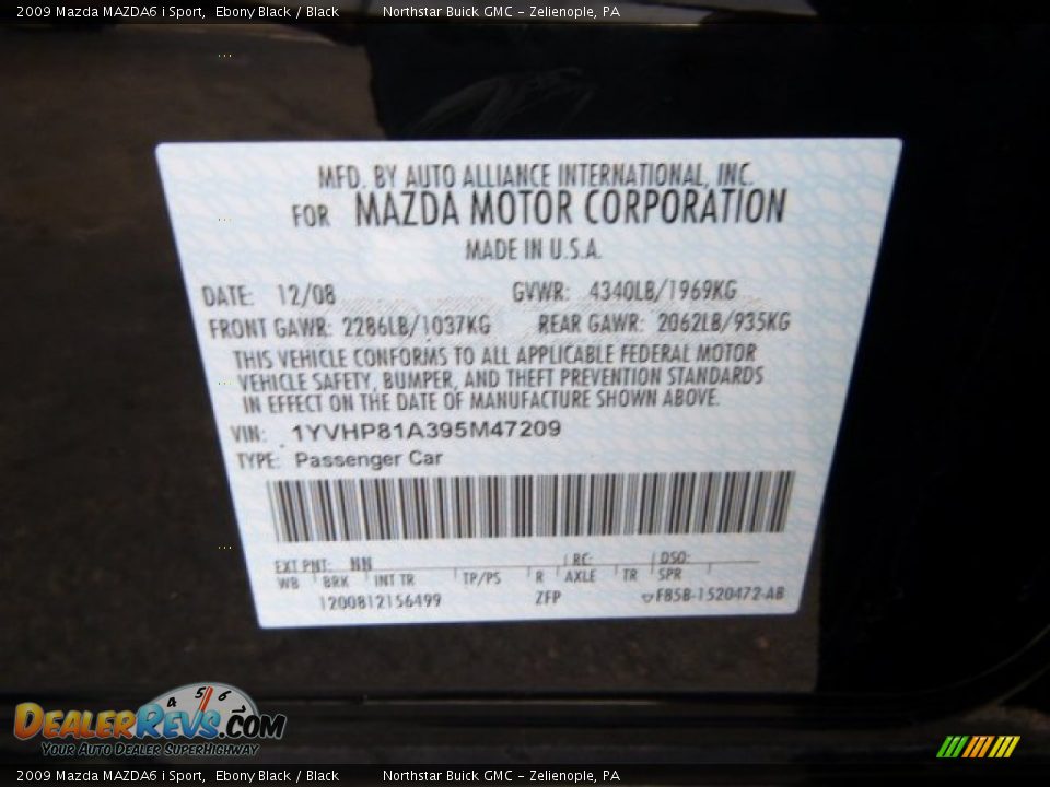 2009 Mazda MAZDA6 i Sport Ebony Black / Black Photo #20
