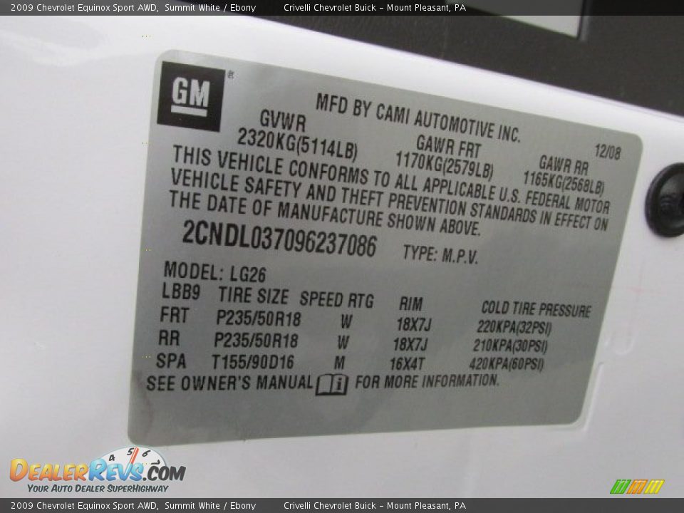2009 Chevrolet Equinox Sport AWD Summit White / Ebony Photo #34