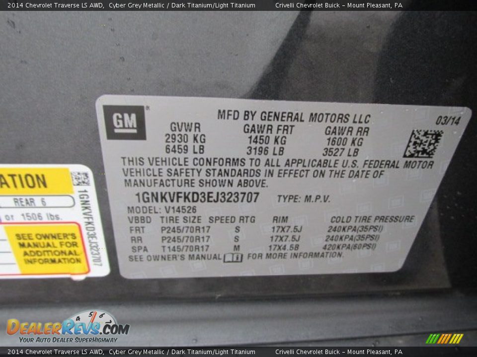 2014 Chevrolet Traverse LS AWD Cyber Grey Metallic / Dark Titanium/Light Titanium Photo #20
