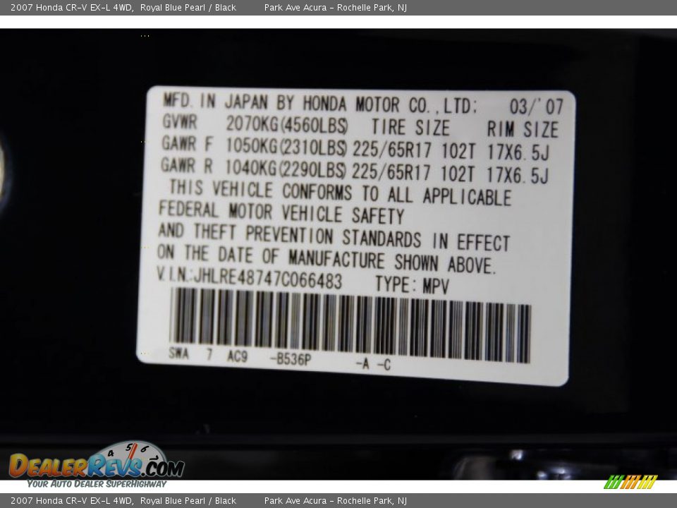 2007 Honda CR-V EX-L 4WD Royal Blue Pearl / Black Photo #33