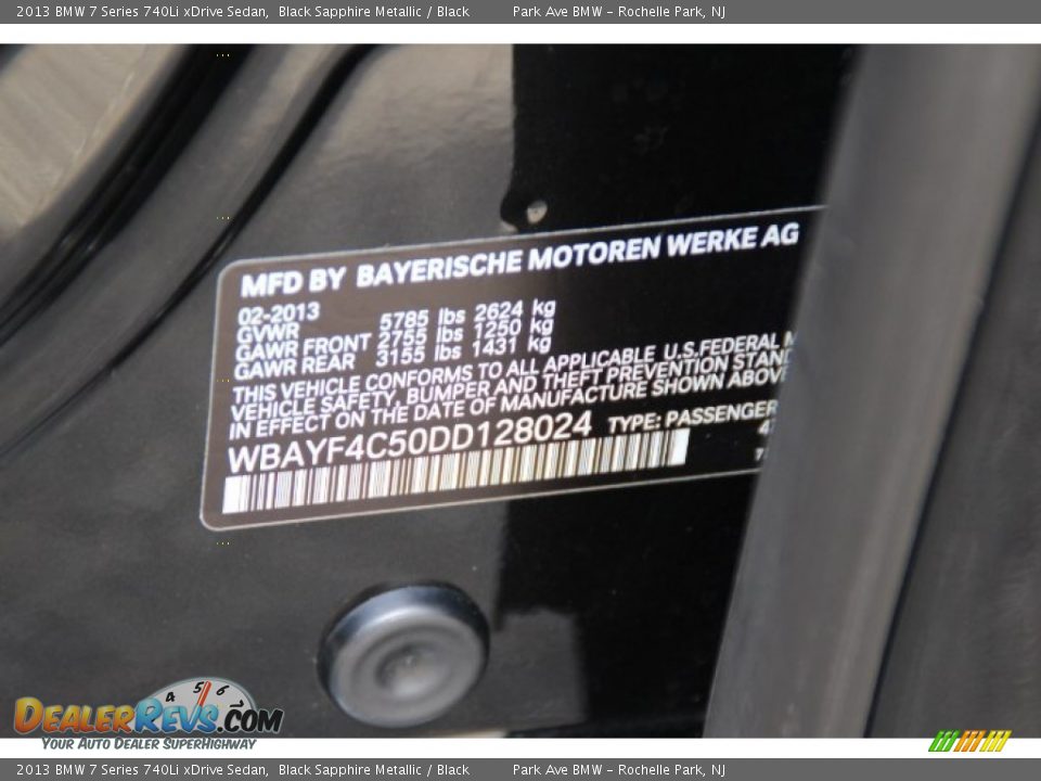 2013 BMW 7 Series 740Li xDrive Sedan Black Sapphire Metallic / Black Photo #34