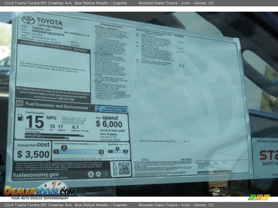 2014 Toyota Tundra SR5 Crewmax 4x4 Blue Ribbon Metallic / Graphite Photo #10