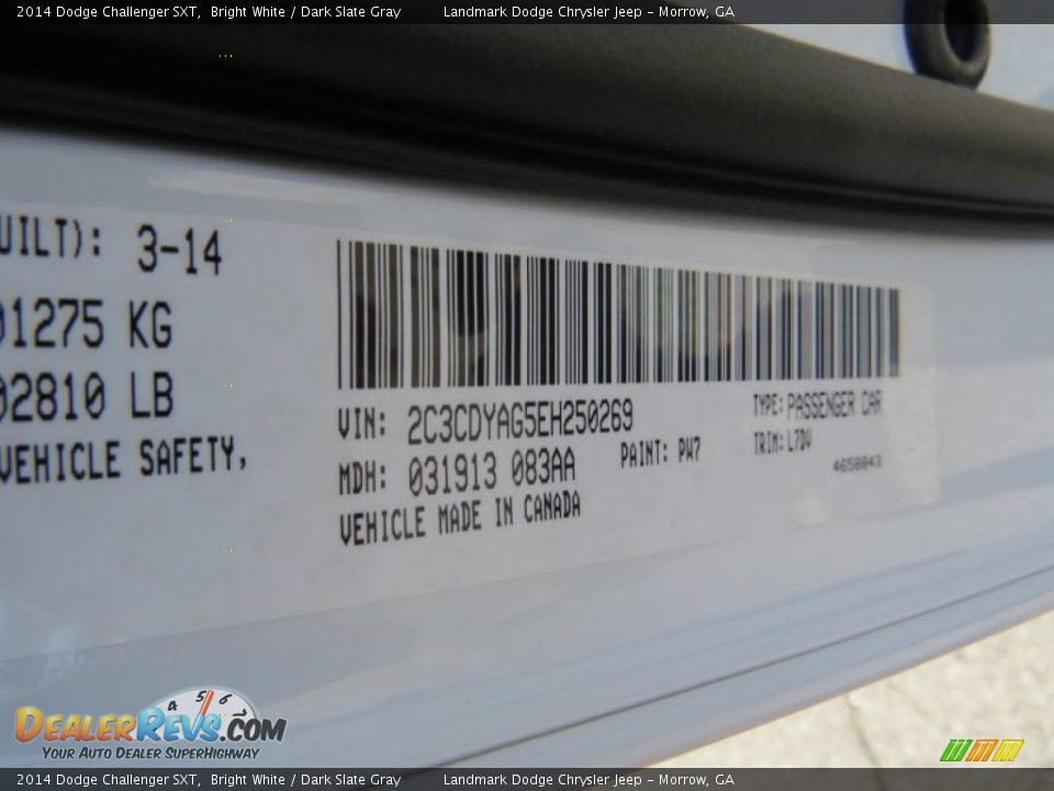 2014 Dodge Challenger SXT Bright White / Dark Slate Gray Photo #9