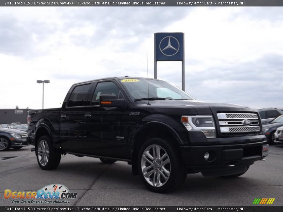 2013 Ford F150 Limited SuperCrew 4x4 Tuxedo Black Metallic / Limited Unique Red Leather Photo #3