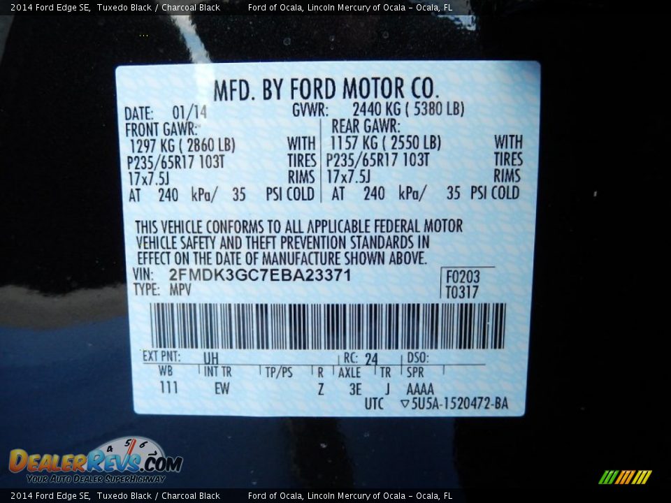 2014 Ford Edge SE Tuxedo Black / Charcoal Black Photo #12