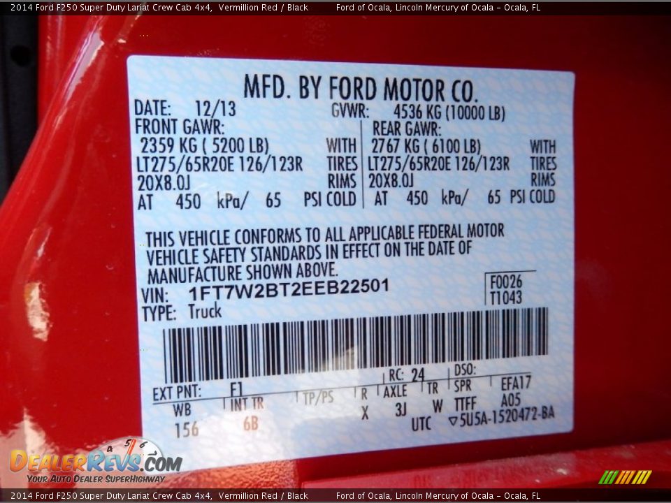 2014 Ford F250 Super Duty Lariat Crew Cab 4x4 Vermillion Red / Black Photo #12