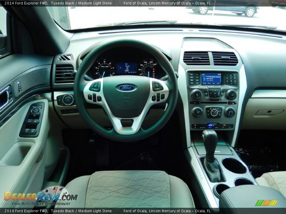 2014 Ford Explorer FWD Tuxedo Black / Medium Light Stone Photo #9