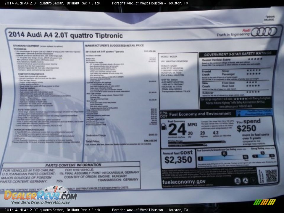 2014 Audi A4 2.0T quattro Sedan Brilliant Red / Black Photo #31