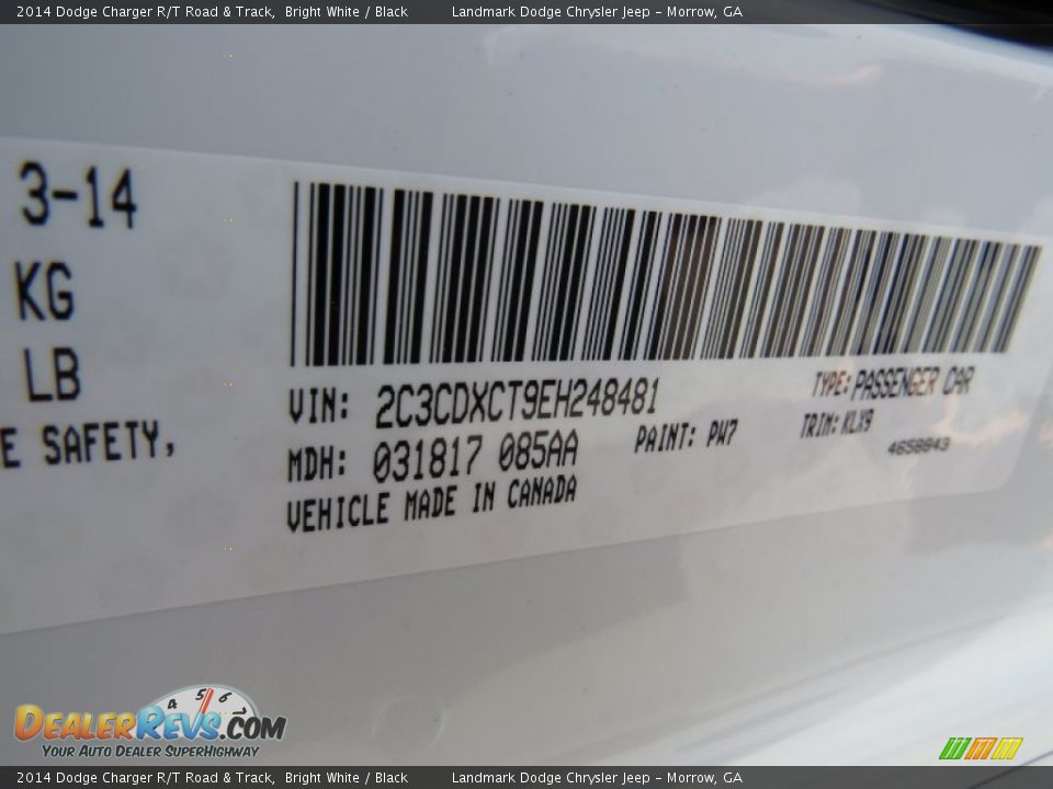 2014 Dodge Charger R/T Road & Track Bright White / Black Photo #11