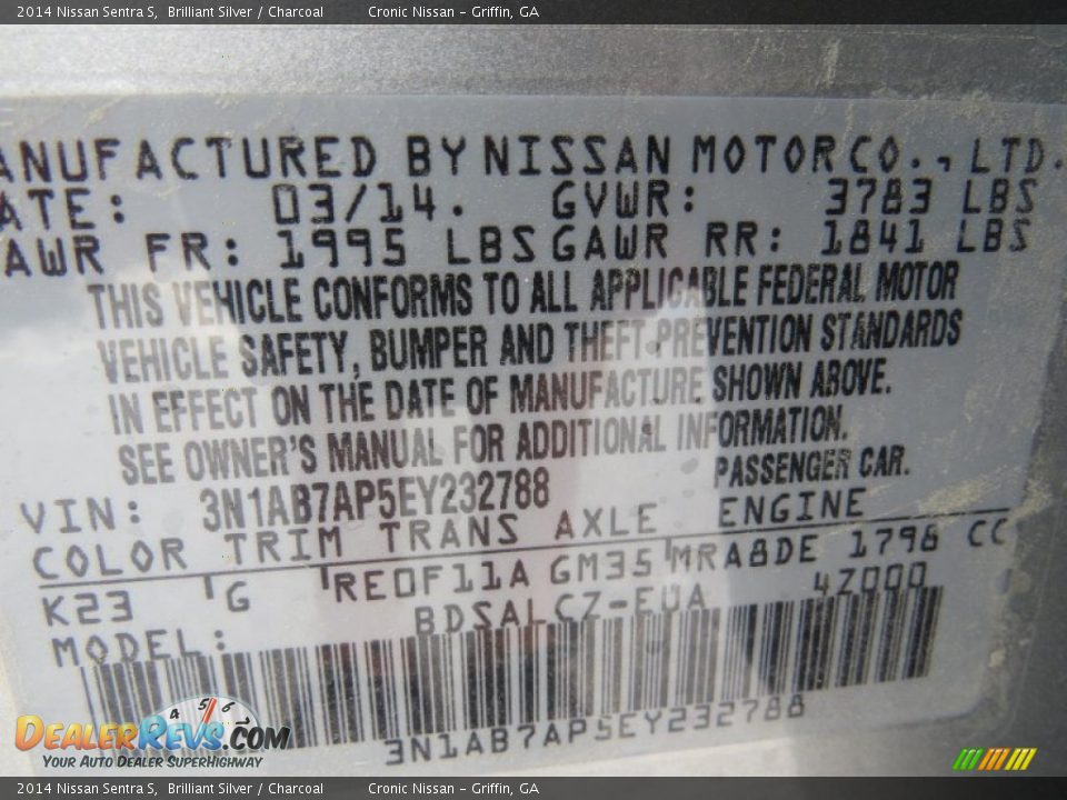 2014 Nissan Sentra S Brilliant Silver / Charcoal Photo #16