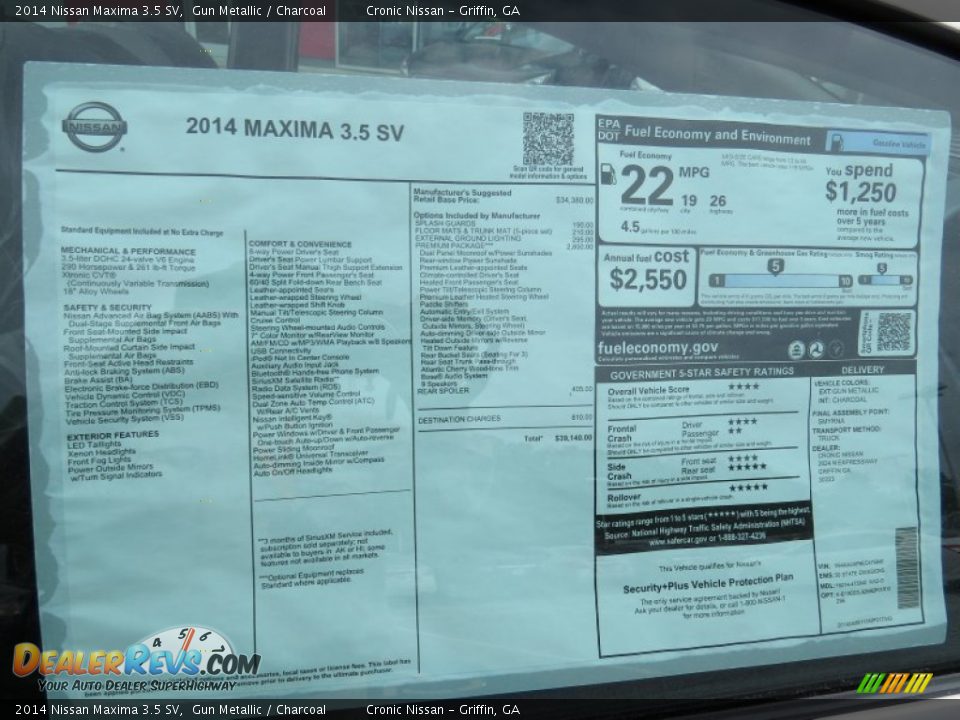 2014 Nissan Maxima 3.5 SV Gun Metallic / Charcoal Photo #13