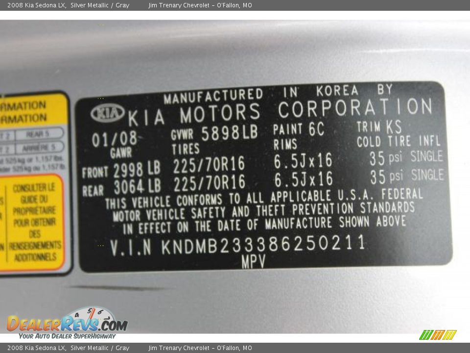 2008 Kia Sedona LX Silver Metallic / Gray Photo #17
